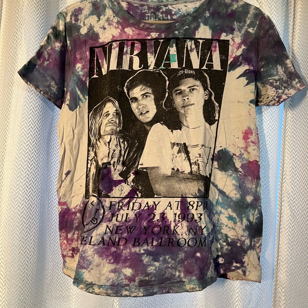 NIRVANA Graphic Tie-Dye T-Shirt - Purple, Blue, White